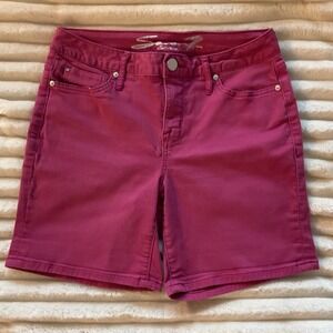 Seven7 Womens Fuchsia Pink Denim Shorts Size 4 Mid Rise Bermuda Inseam 7 Stretch